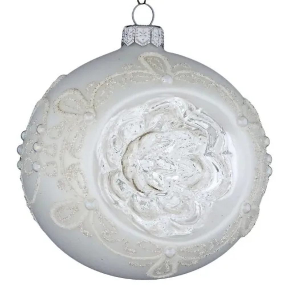 Dagmara  Handcrafted Glass Christmas Tree Bauble - White Ornament - Intricate